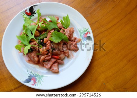 Stir fried pork with Pickled bean curd sauce and onion asian thai food