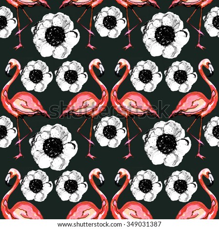 Flamingo Bird Background - Retro seamless pattern