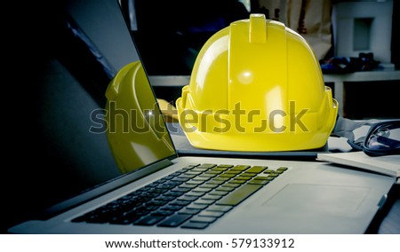 Engineering Laptop computer in construction office