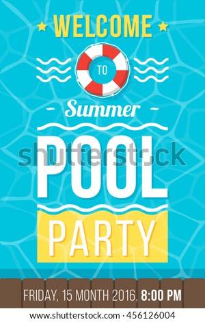 Colorful vector poster, flyer or banner template for pool party. Flat style. Eps 10.