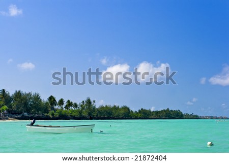 Deep  Fishing Palm Beach on Fishing Boat On Sea With Palm Coast And Blue Sky Stock Photo 21872404