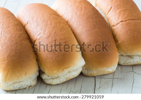Closeup of fresh baked hot dog buns.