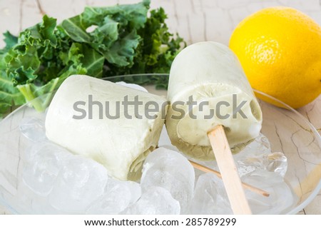 Closeup  of cold breakfast pops with kale on a plate.