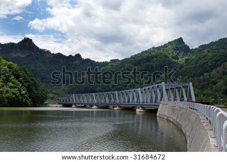 Iron train bridge in mountains