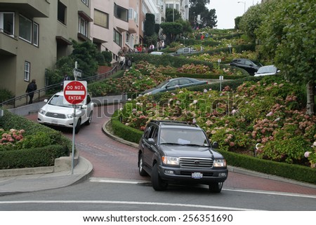 San Francisco,USA-september 9,2008:Lombard Street is an east-west street in San Francisco, California. The street is known as the most crooked street in the world