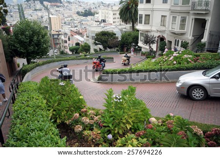 San Francisco,USA-september 29,2008:Lombard Street is an east-west street in San Francisco, California. The street is known as the most crooked street in the world