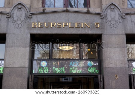 Amsterdam,The Netherlands-march 16,2015: The Amsterdam Stock Exchange is one of the oldest financial trade fairs in the world. AEX index of the Amsterdam Stock Exchange,