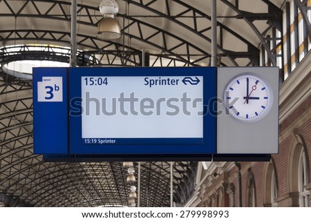 The Hague,netherlands-may 20, 2015: information board at train failure or delay strike in The Hague Netherlands