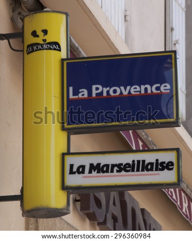 Avignon,france-june 26, 2015: sign of french newspapers in avignon france