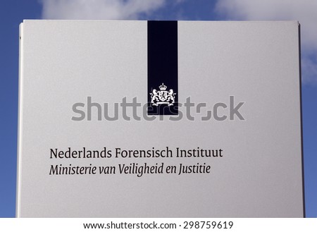 Amsterdam,netherlands-july 21, 2015: Sign of Dutch Forensic Institute is a laboratory in amsterdam the Netherlands does forensics, part of Ministry of Security and Justice