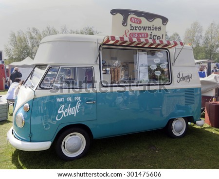 Amsterdam,netherlands-july 27, 2015: volkswagen t1 ice cream truck at the rolling kitchen festival
