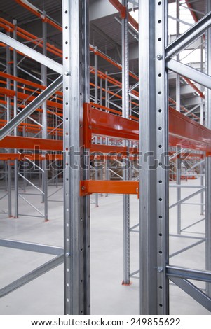 Frame rack. Row of the pallet metal racks.