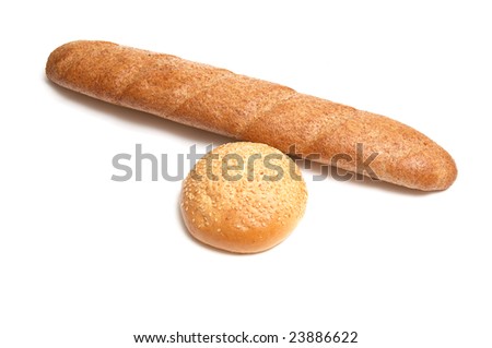 Long loaf and bun isolated on a white background.
