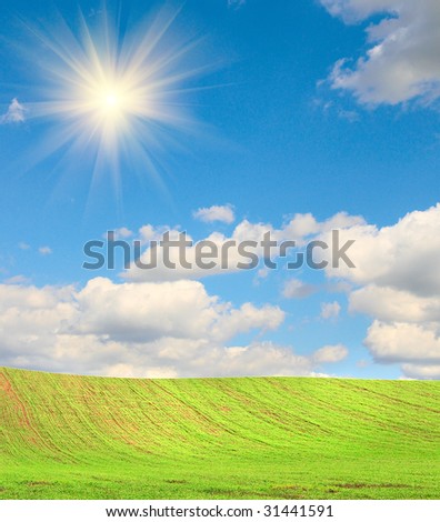 Summer landscape and clouds with sun on the sky.
