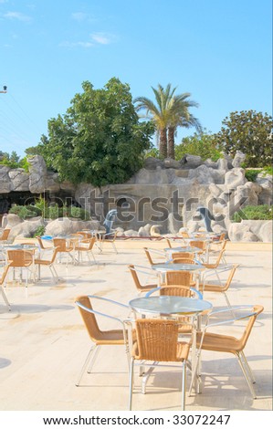 Modern cafe furniture on the resort by summer.
