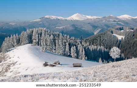 Winter landscape with a mountain valley.