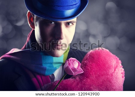 Romantic men with rose. St. Valentine