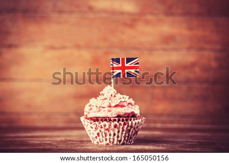Cake with UK flag. Photo in vintage color style
