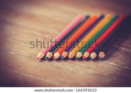 Color pencils. Photo in vintage color image style.