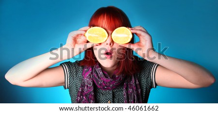 Girl keep two lemons instead of eyes