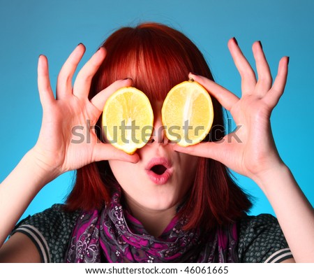 Girl keep two lemons instead of eyes