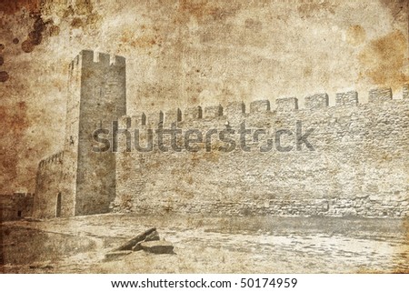 Old castle wall in Belgorod-Dnestrovsky, Odessa, Ukraine. Photo in old image style.