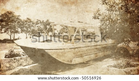 Old boat. Photo in old image style.