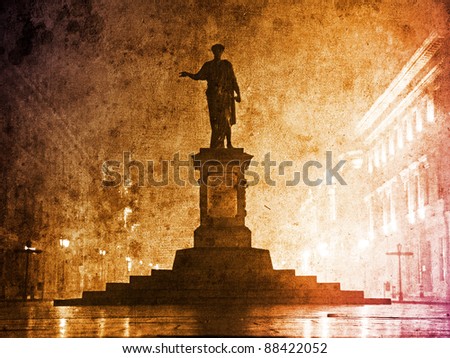 Duc de Richelieu statue in Ukraine, Odessa. Photo in multicolor image style.