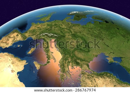Planet Earth; the Earth from space showing Western Europe on globe in the day time; elements of this image furnished by NASA