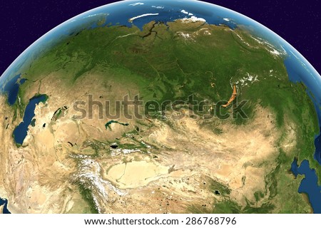 Planet Earth; the Earth from space showing Russia, Siberia on globe in the day time; elements of this image furnished by NASA