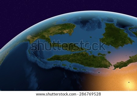 Planet Earth; the Earth from space showing Indonesia on globe in the day time; elements of this image furnished by NASA