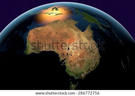 Planet Earth; the Earth from space showing Australia on globe in the day time; elements of this image furnished by NASA