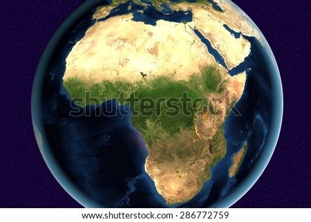 Planet Earth; the Earth from space showing Africa and Madagascar on globe in the day time; elements of this image furnished by NASA
