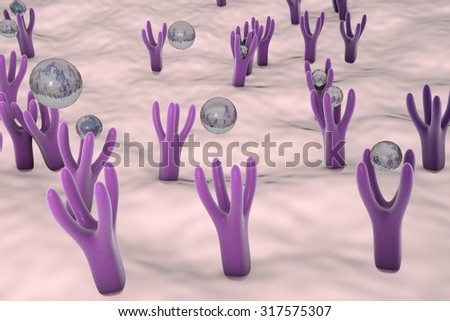 Membrane of cell surface with receptors and molecules coming to receptors