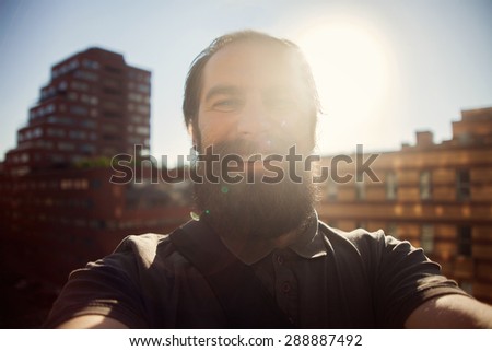 City hipster businessman bearded guy doing Self