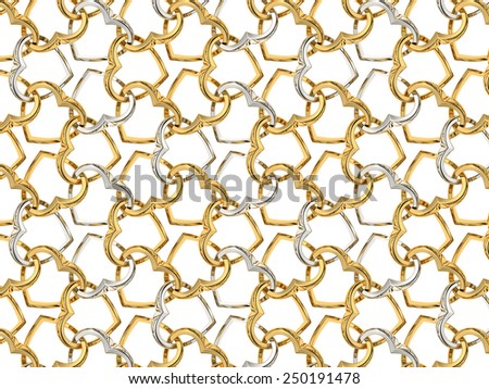 Valentine\'s day pattern with seamless golden and silver hearts on a white background. Render repeating texture