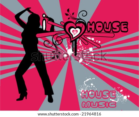 i love house music logo. stock vector : I love house