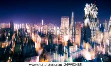 Panned motion blur of San Francisco skyline at night