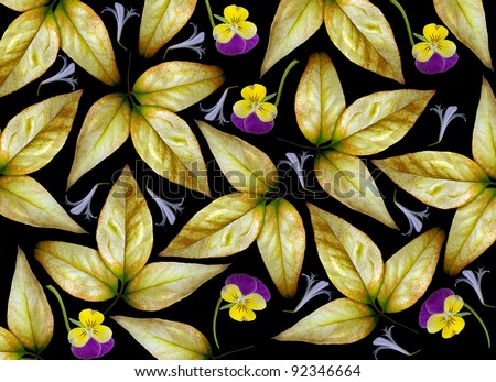 Yellow leaves and flowers background, fine art scanography