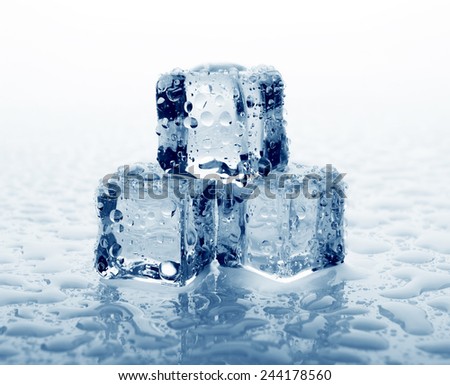 Ice cubes with water drops, close-up