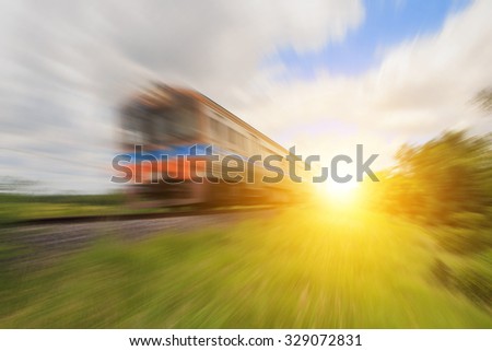 Train for transportation with motion blur and sun shine, transport railway