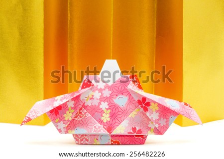 An origami craft work of Hina doll (a doll displayed at the Girls\' Festival in Japan)