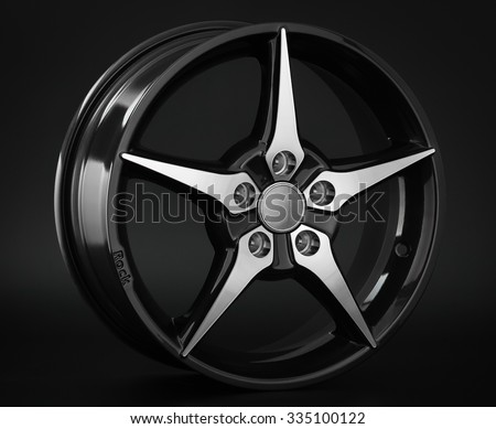 Aluminium metal wheel rim texture. Car alloy wheel, isolated on black background