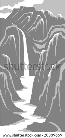 Mountains and river, Chinese national painting style, landscape, vector illustration