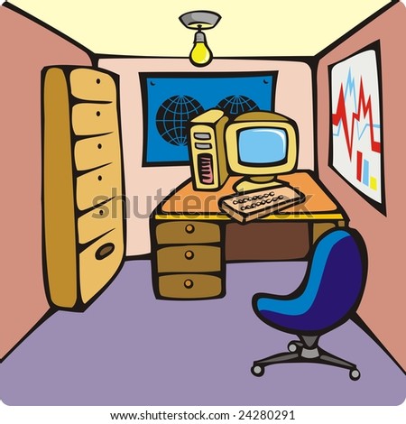 Computer Chairs on Personal Computer Map Cabinet And Chair Illustration Stock Photo