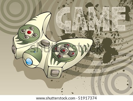 stock photo : Video game joystick or controller with advanced design, grunge background with blots