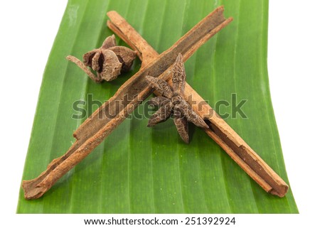 Thai spices set on banana leaf,on white background