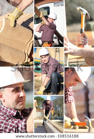 A collage of a construction worker