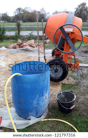 Portable cement mixer on site