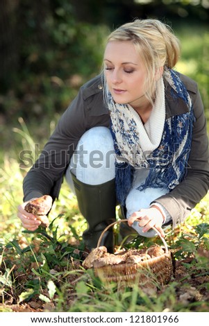 Woman gathering wild mushrooms